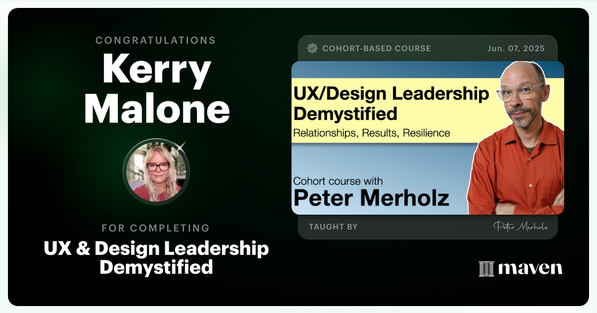 Certificate of Completion for UX & Design Leadership Demystified