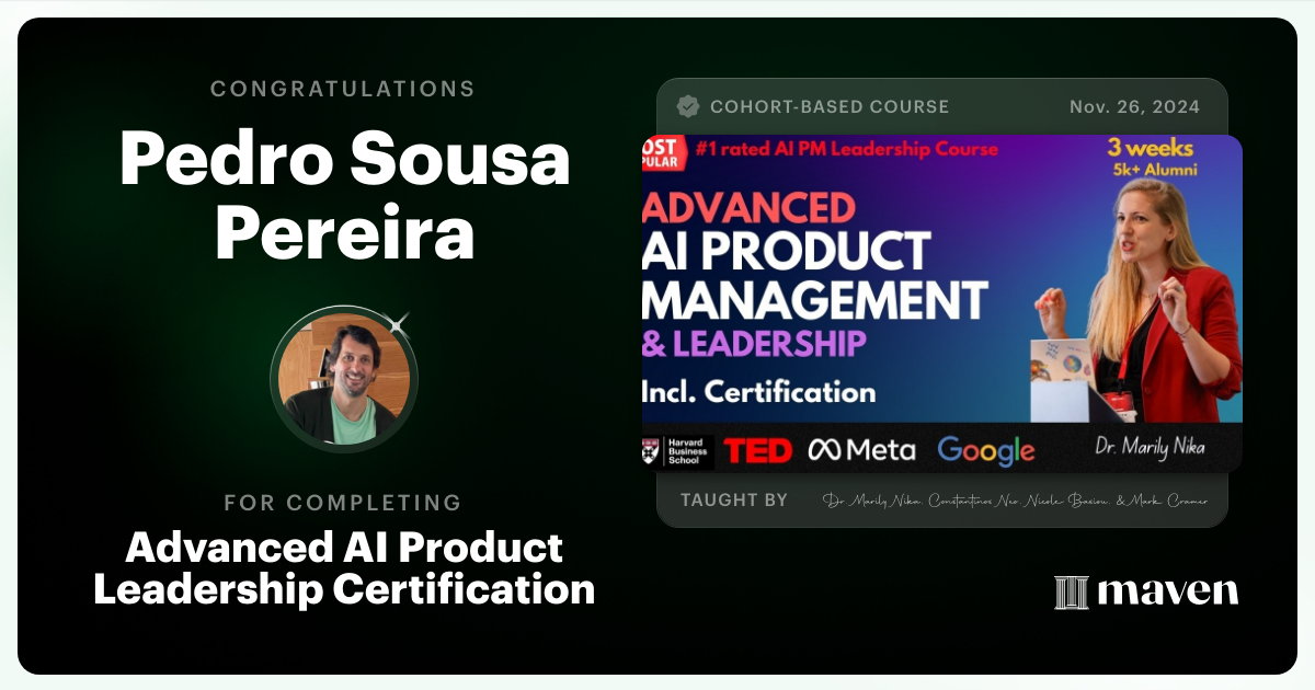 Certificate of Completion for Advanced AI Product Leadership Certification