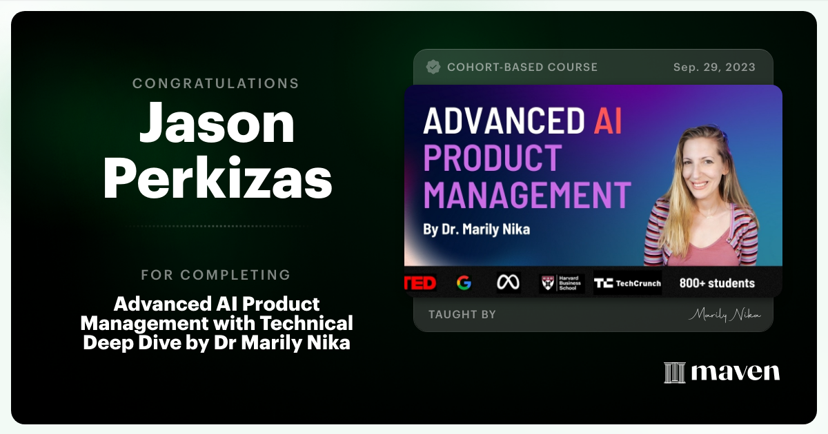 Certificate of Completion for Advanced AI Product Leadership Certification