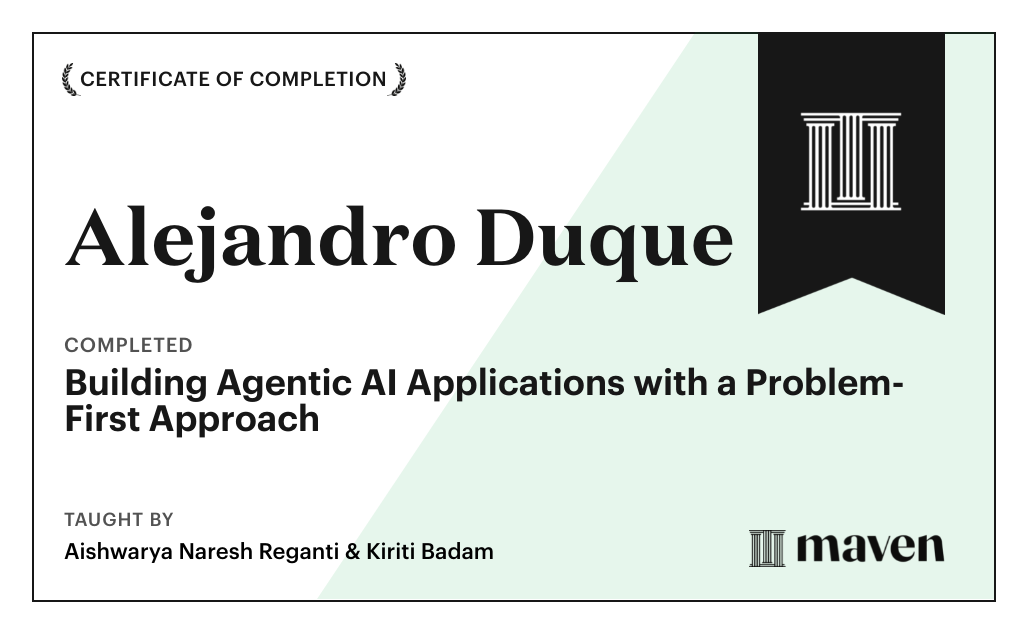Certificate for Building Agentic AI Applications with a Problem-First Approach
