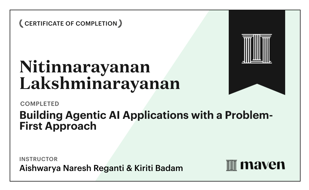Certificate for Building Agentic AI Applications with a Problem-First Approach
