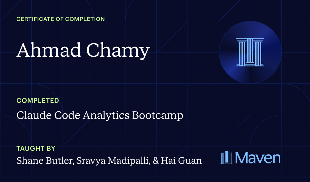 Certificate for Claude Code Analytics Bootcamp