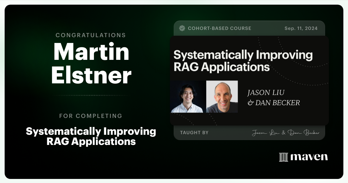 Certificate of Completion for Systematically Improving RAG Applications