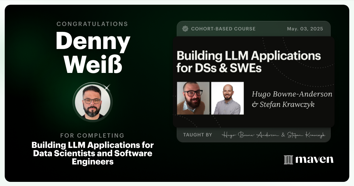 Certificate of Completion for Building AI Applications for Data Scientists and Software Engineers