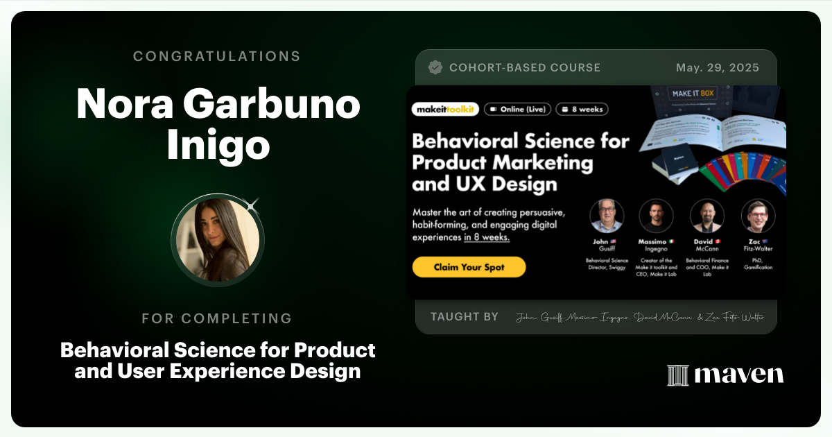 Certificate of Completion for Behavioral Science for Product and User Experience Design