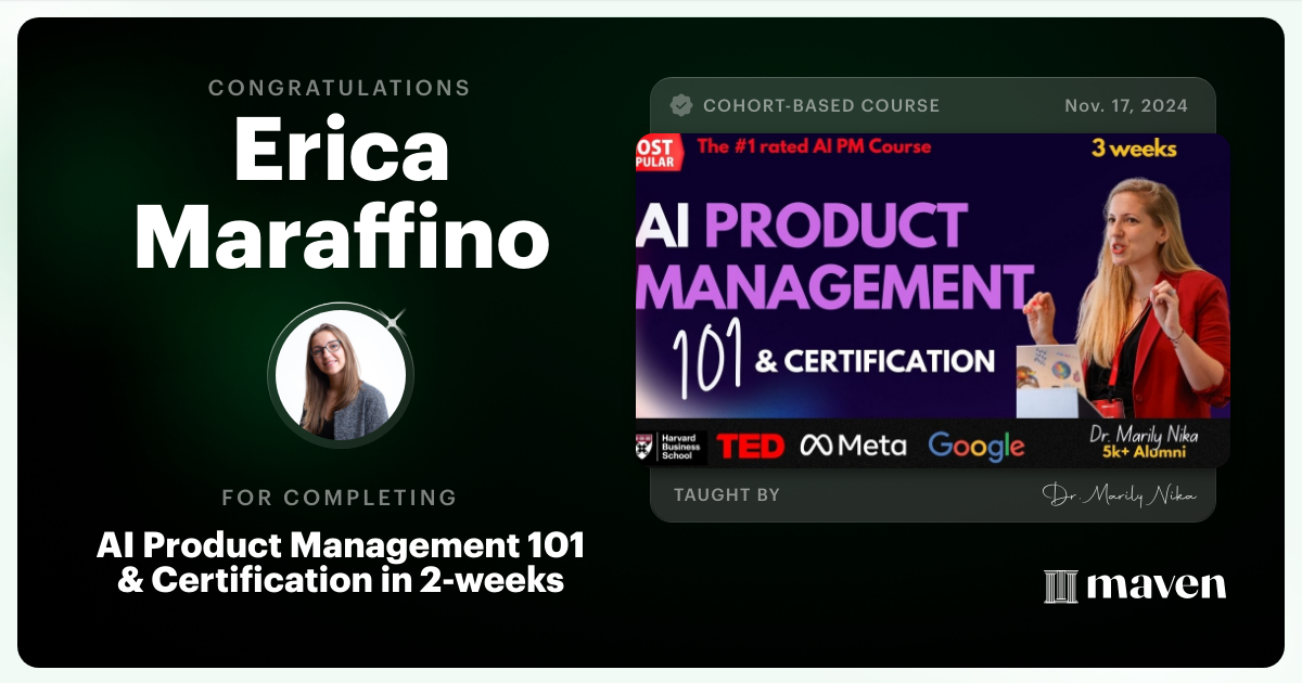 Certificate of Completion for AI Product Management 101 & Certification - Building AI Products end-to-end