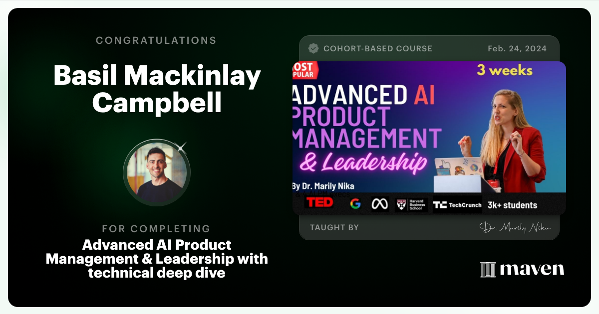 Certificate of Completion for Advanced AI Product Leadership Certification