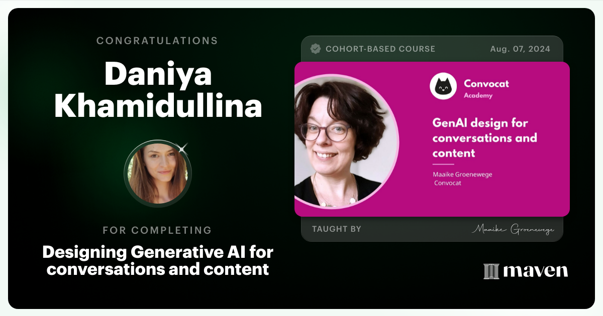Certificate of Completion for Designing Generative AI for conversations and content