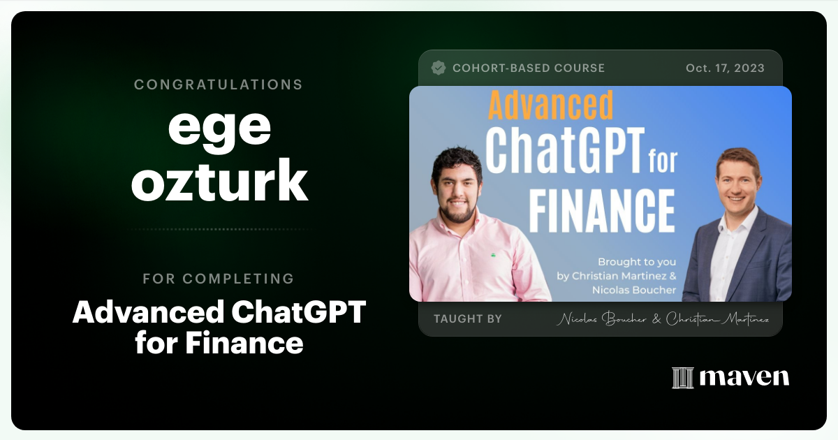 Certificate of Completion for AI for Finance - Advanced