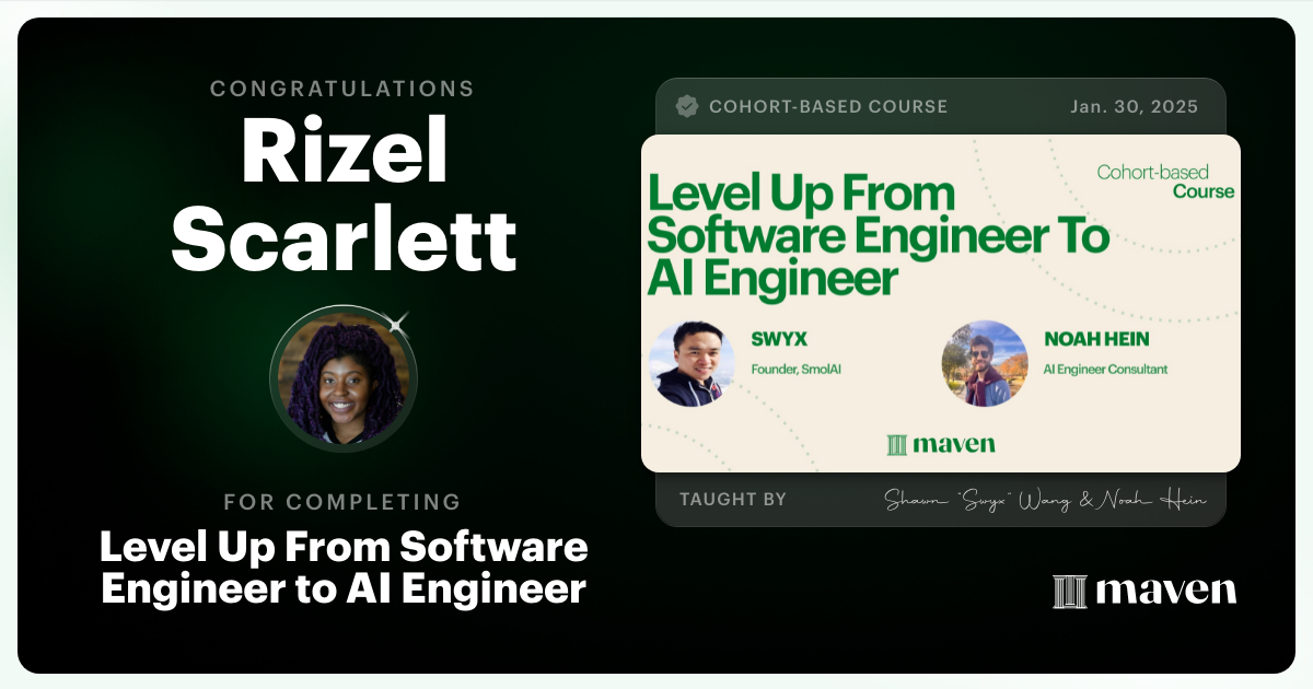Certificate of Completion for Level Up From Software Engineer to AI Engineer