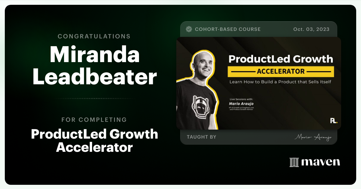 Certificate of Completion for ProductLed Growth Accelerator