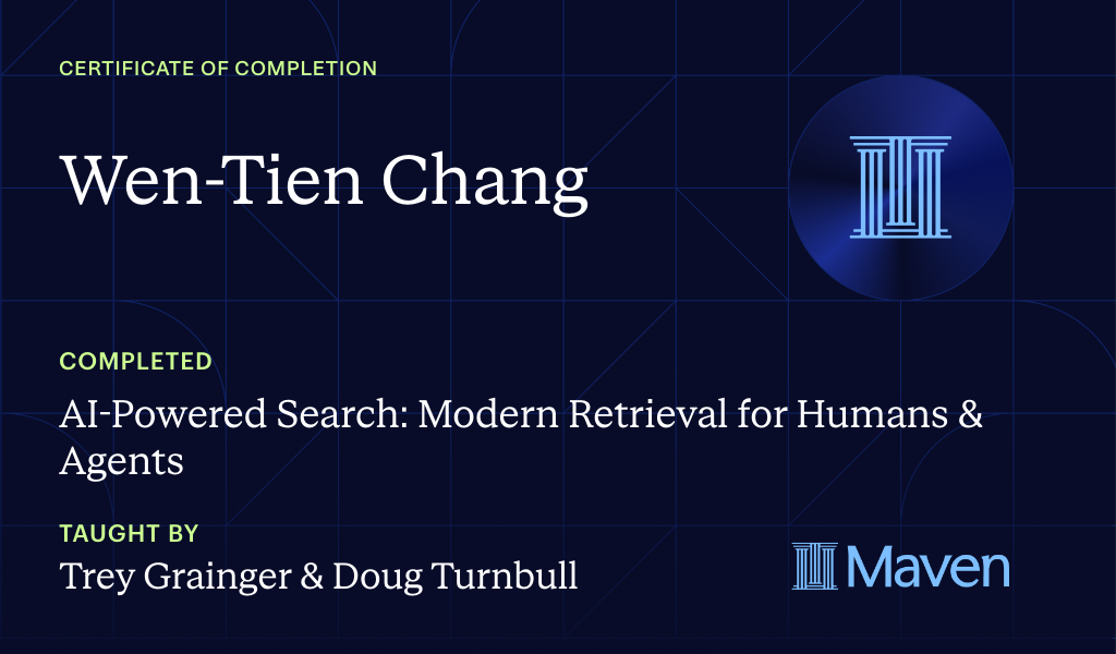 Certificate for AI-Powered Search: Modern Retrieval for Humans & Agents