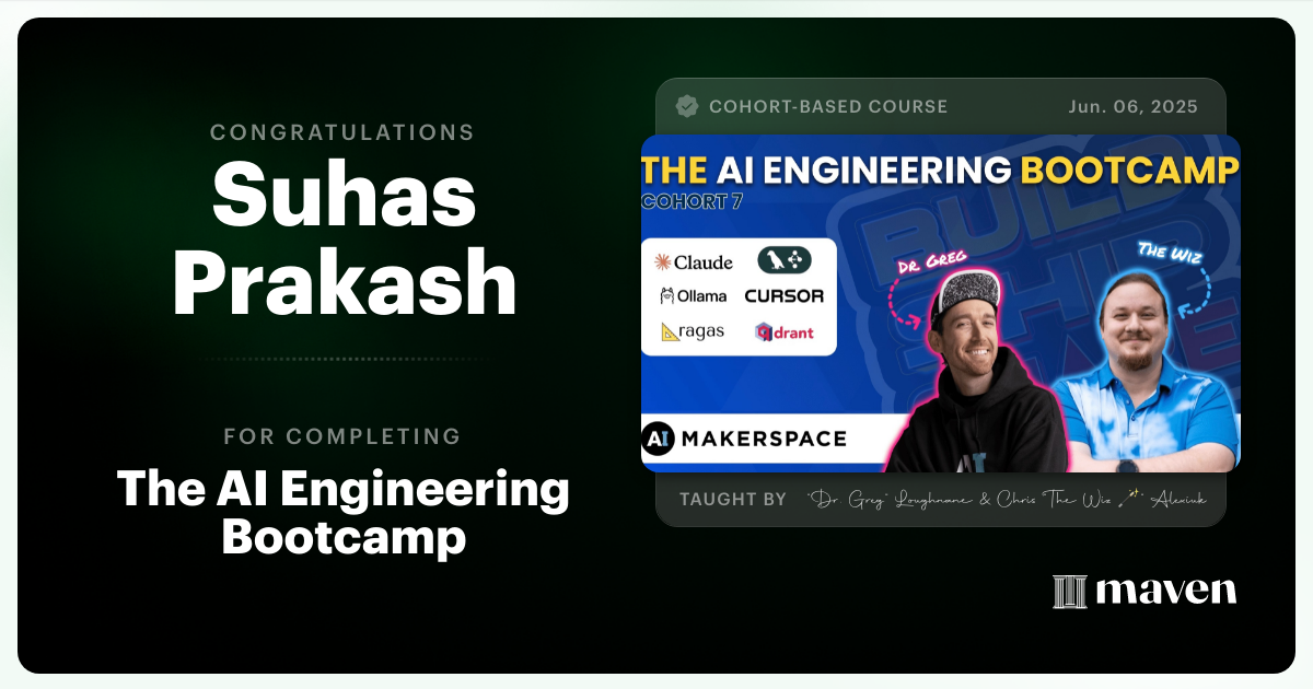 Certificate of Completion for The AI Engineering Bootcamp