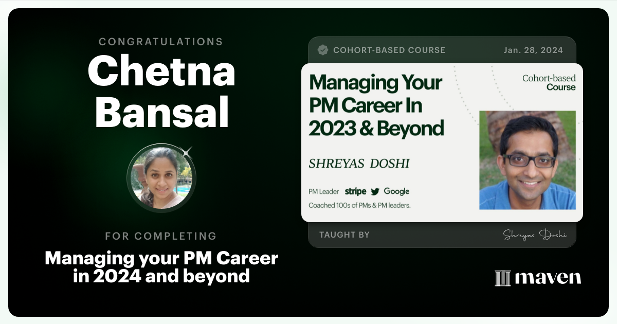 Certificate of Completion for Managing your PM Career in 2025 and beyond