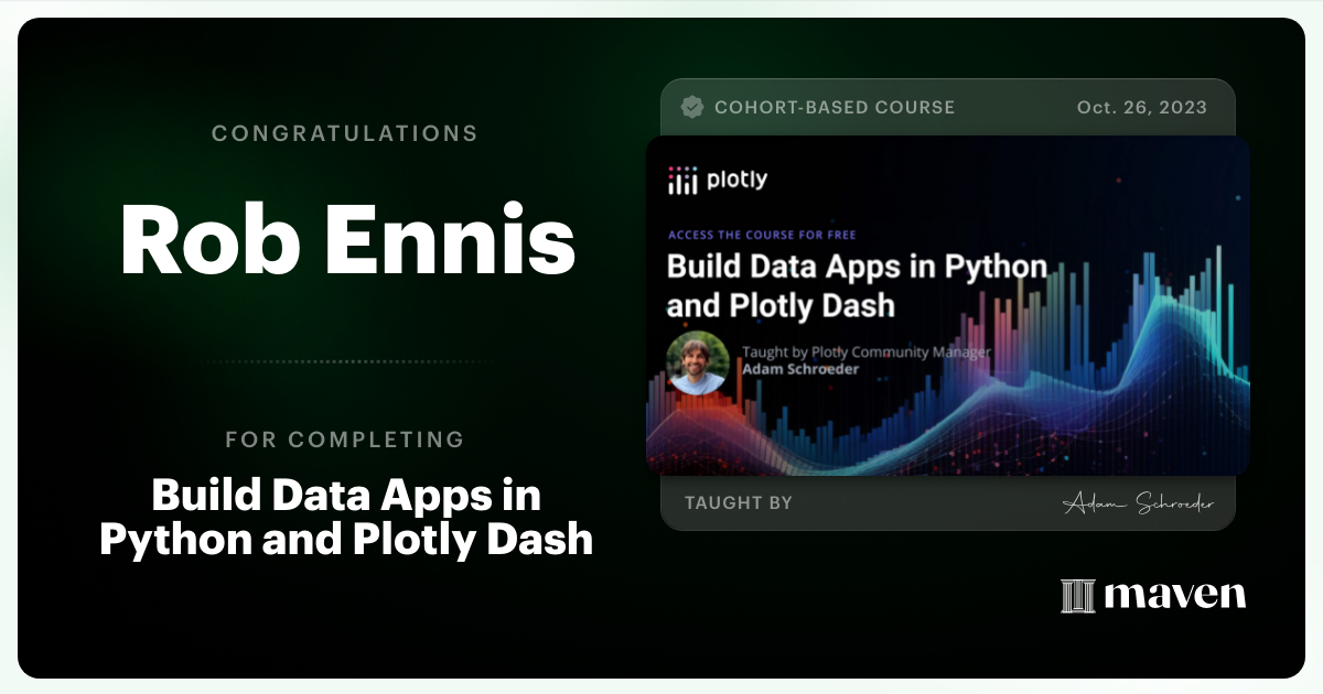 Certificate of Completion for Build Data Apps in Python and Plotly Dash