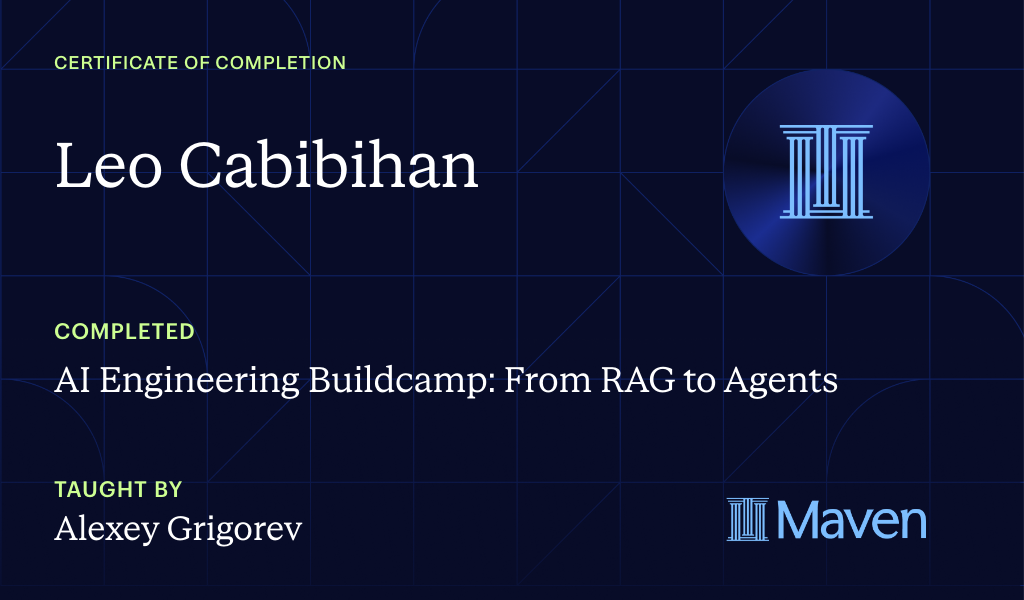 Certificate for AI Engineering Buildcamp: From RAG to Agents