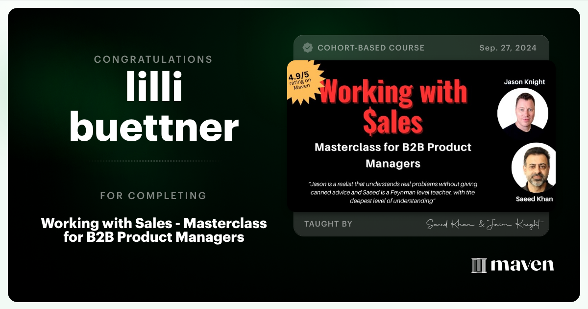 Certificate of Completion for Reboot Your Sales Relationship: Actionable Frameworks for B2B Product Managers