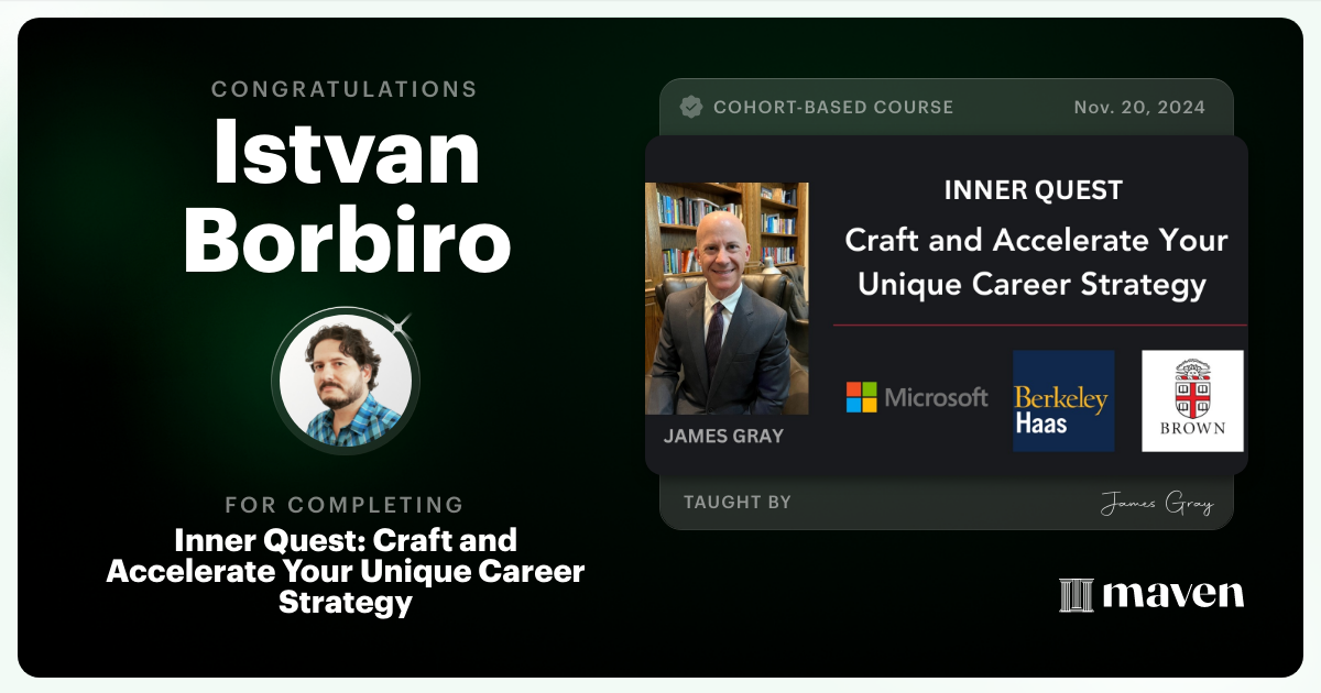 Certificate of Completion for Inner Quest: Transform Your Career in 5 Weeks