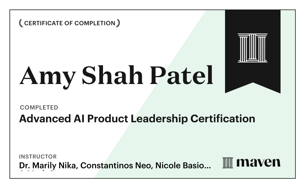 Certificate for Advanced AI Product Leadership Certification