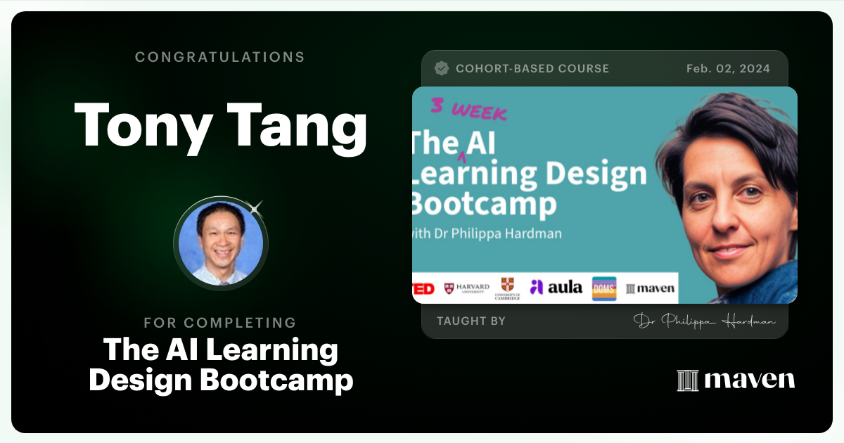Certificate of Completion for The AI Bootcamp for L&D