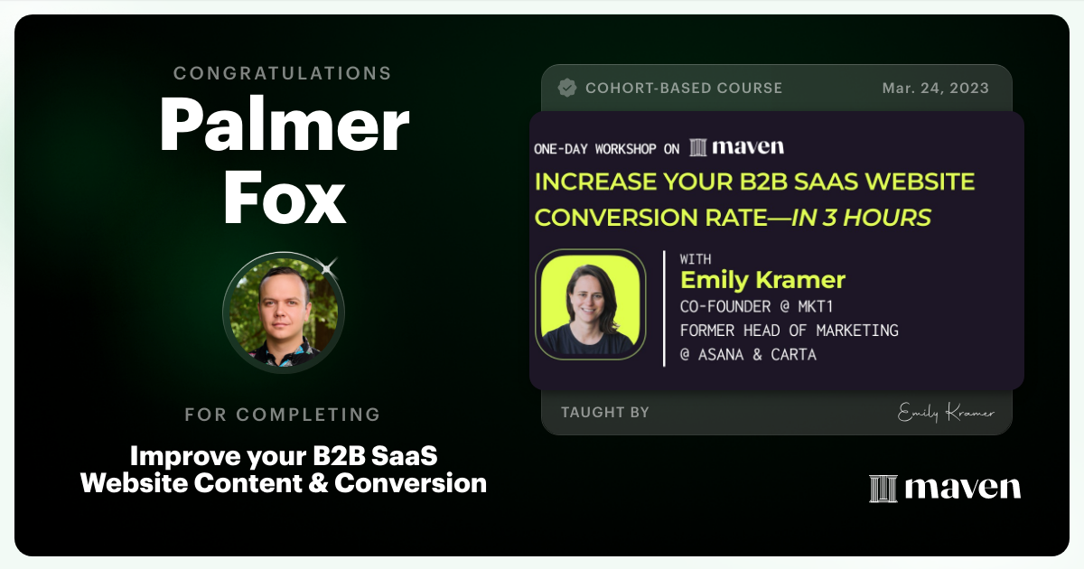 Certificate of Completion for Improve your B2B SaaS Website Content & Conversion