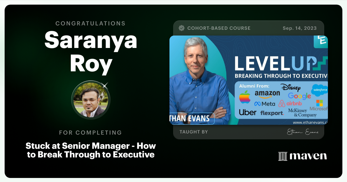 Certificate of Completion for Beyond Senior Manager - Break Through to Strategic Executive