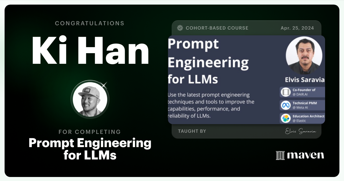 Certificate of Completion for Advanced Prompt Engineering for LLMs