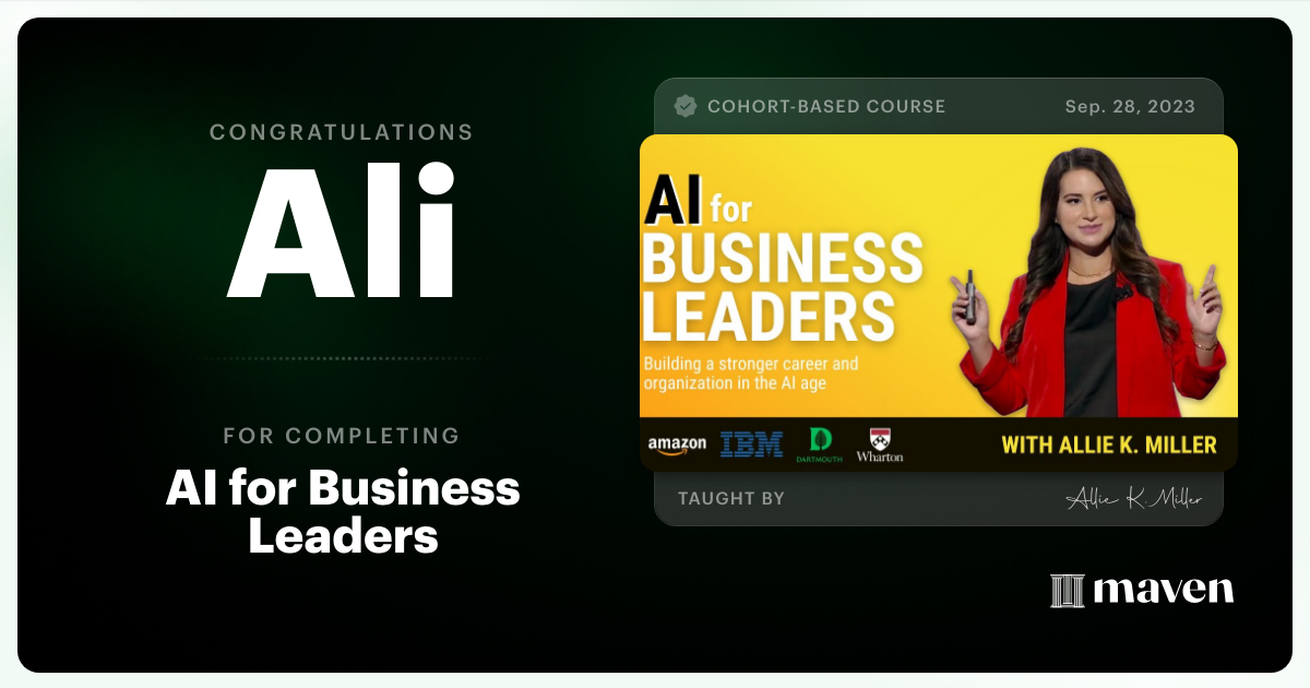 Certificate of Completion for AI for Business Leaders