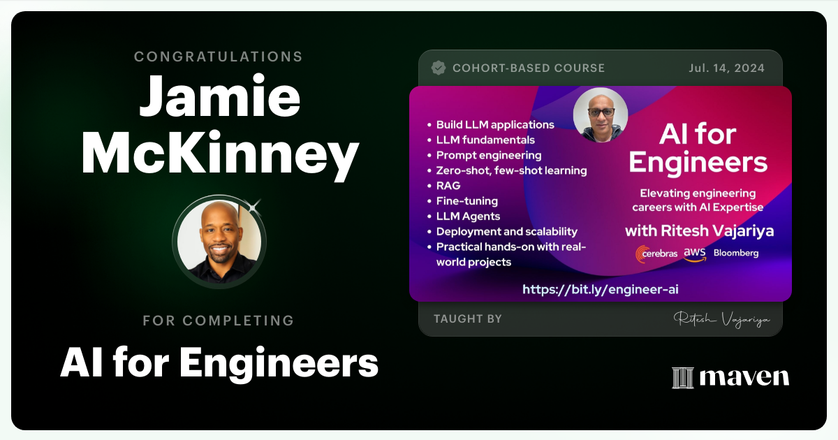 Certificate of Completion for AI for Engineers