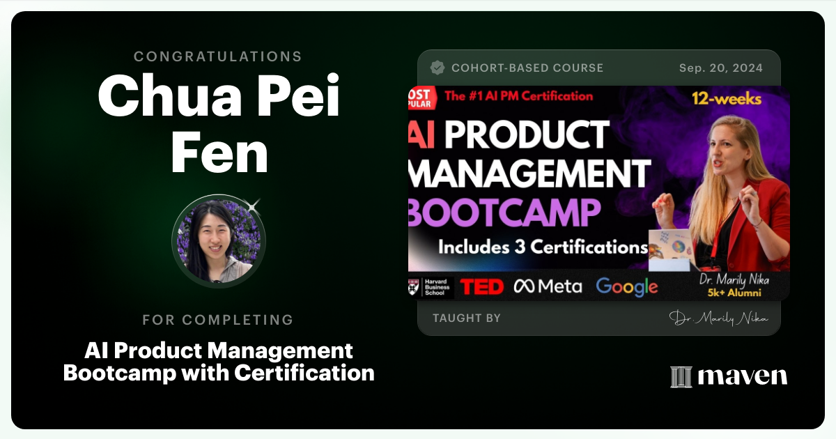 Certificate of Completion for AI Product Management Bootcamp & Certification by AI Product Academy