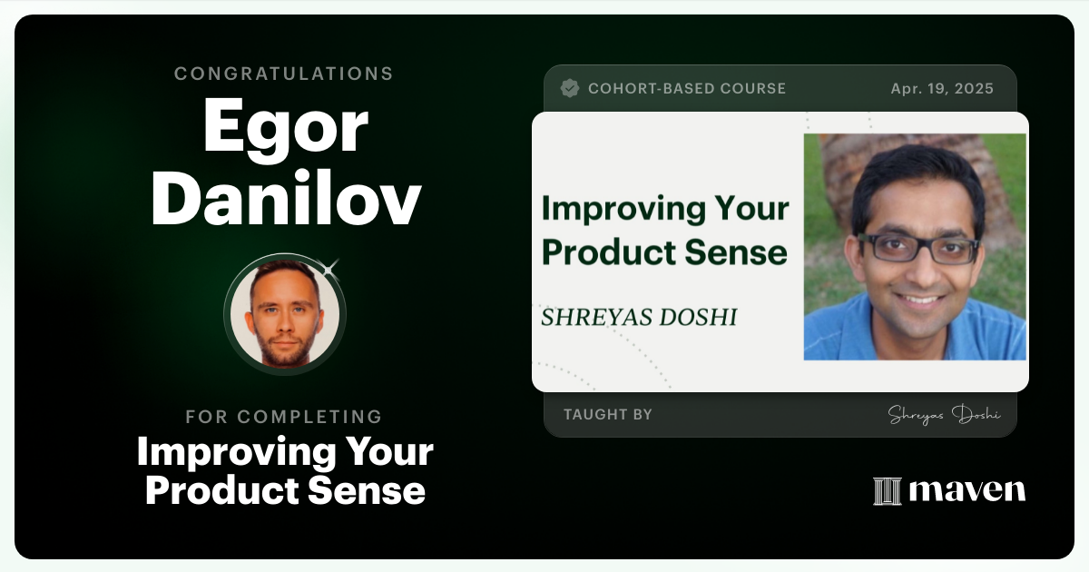 Certificate of Completion for World-class Product Sense in Practice