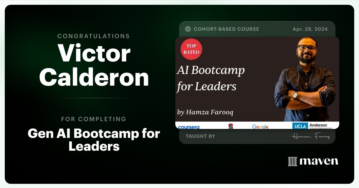 Certificate of Completion for Gen AI Bootcamp for Leaders