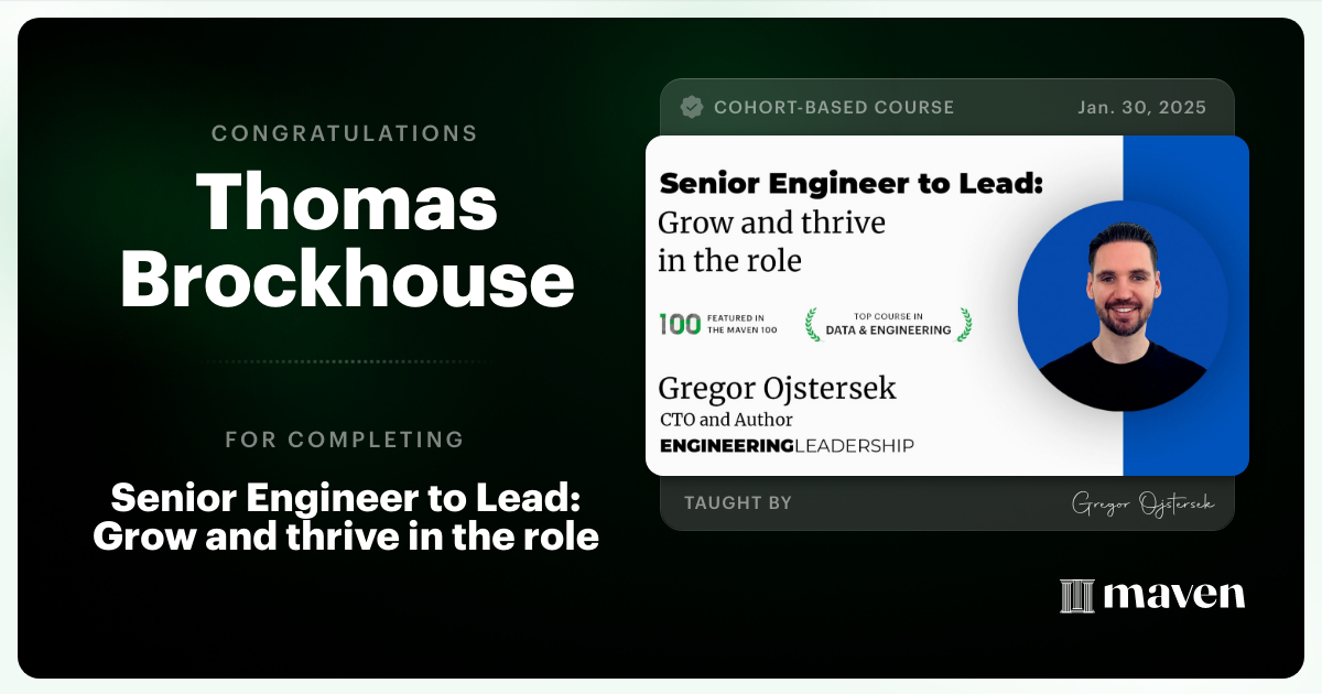 Certificate of Completion for Senior Engineer to Lead: Grow and thrive in the role