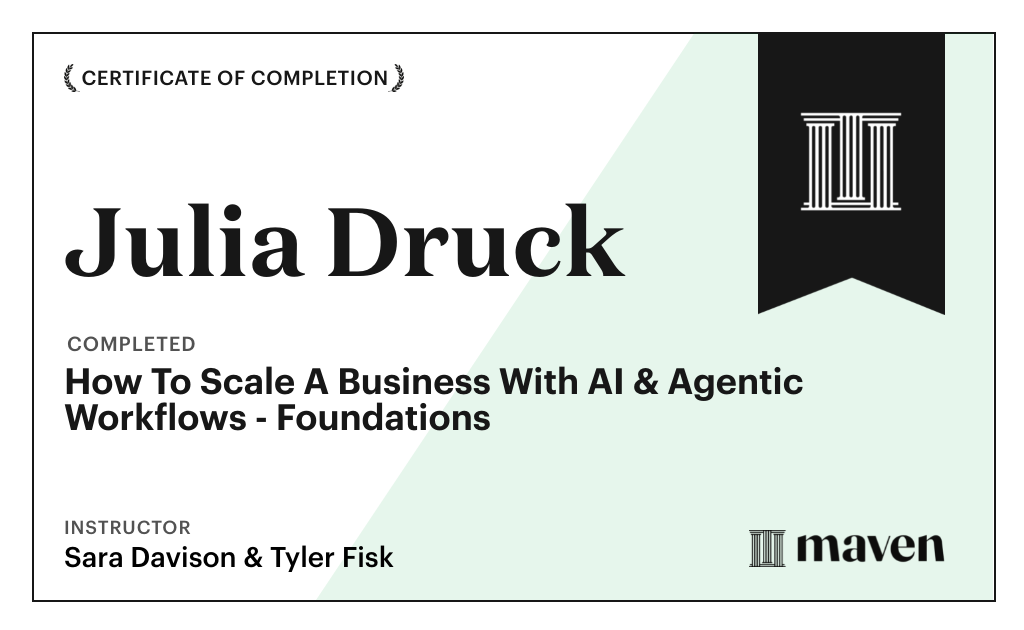 Certificate for How To Scale A Business With AI & Agentic Workflows - Foundations