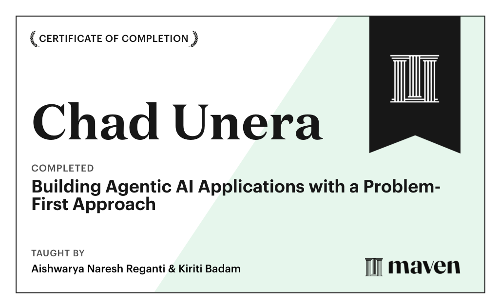 Certificate for Building Agentic AI Applications with a Problem-First Approach