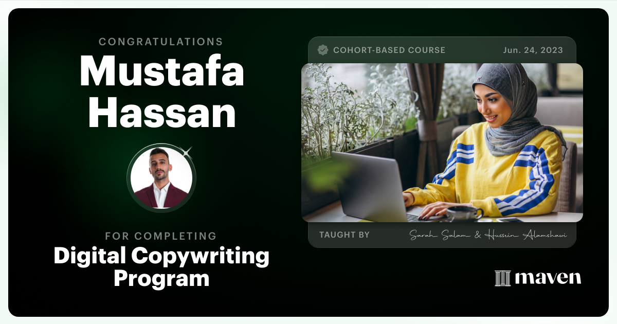 Certificate of Completion for Digital Copywriting Program