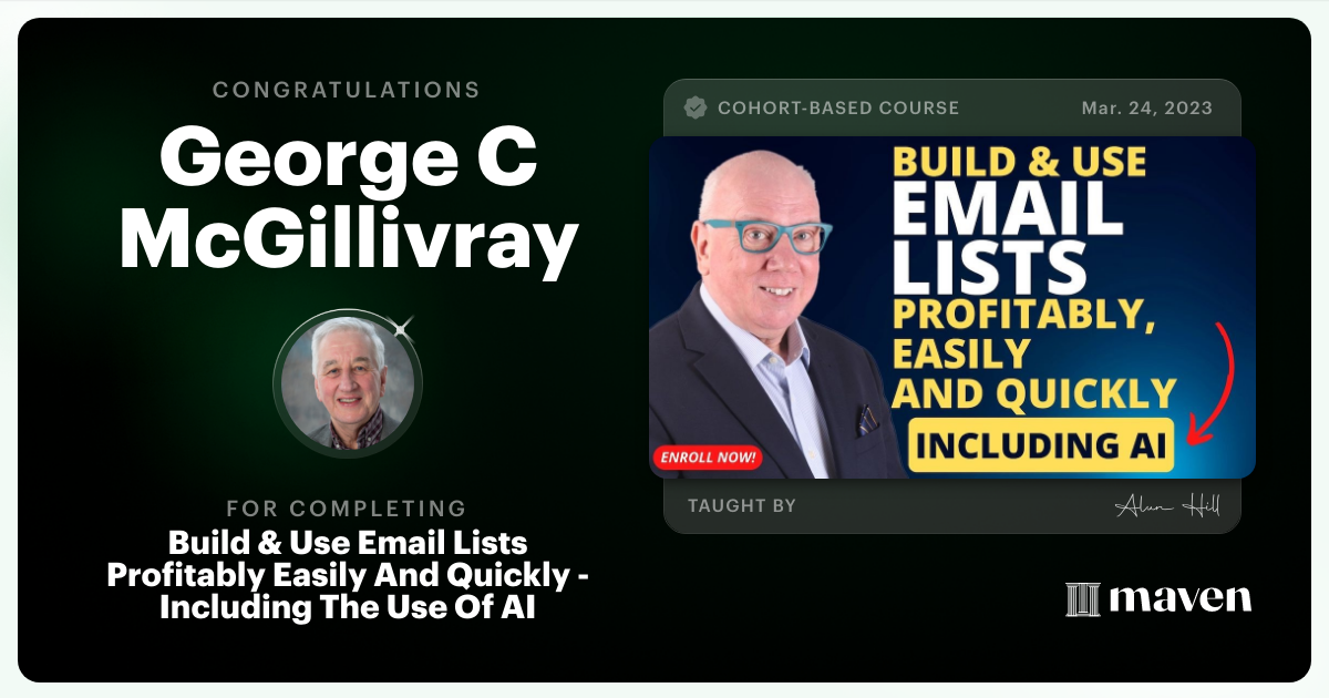 Certificate of Completion for AI & Email Marketing - Instantly Double Your Sales