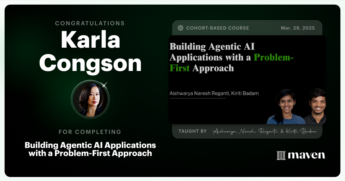 Certificate of Completion for Building Agentic AI Applications with a Problem-First Approach