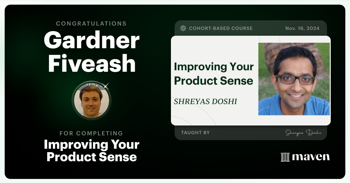 Certificate of Completion for World-class Product Sense in Practice