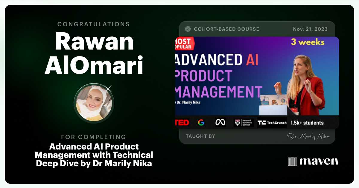 Certificate of Completion for Advanced AI Product Leadership Certification