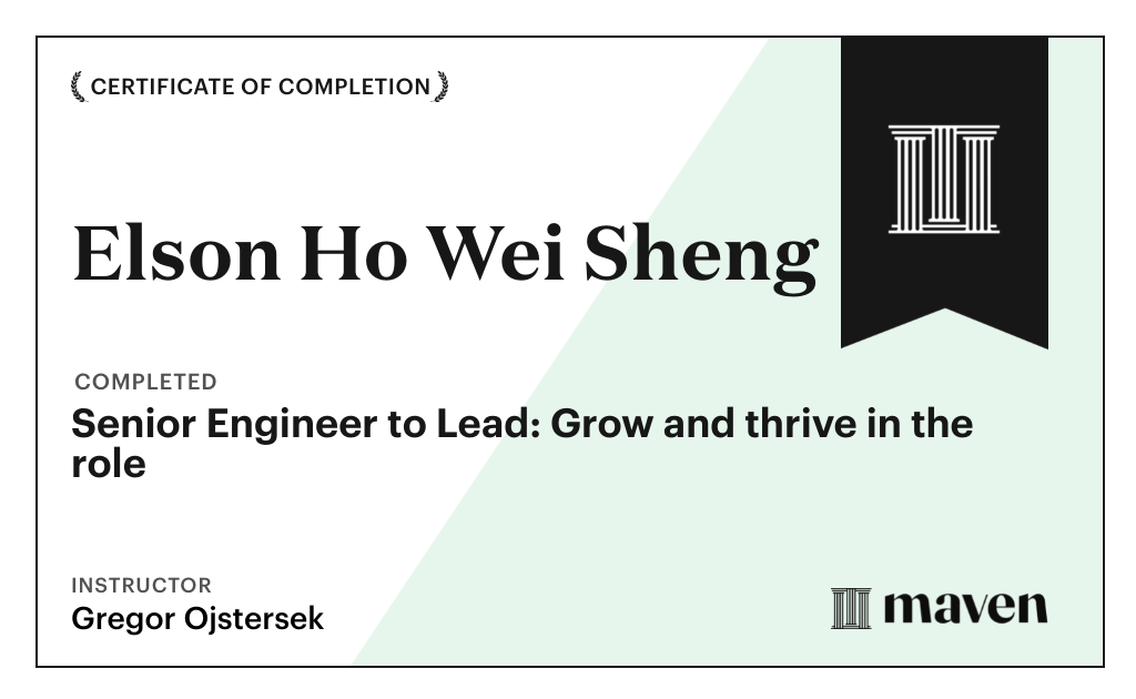 Certificate for Senior Engineer to Lead: Grow and thrive in the role