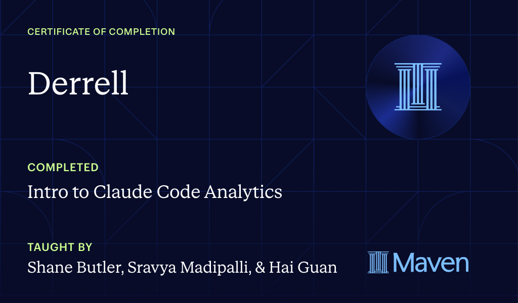 Certificate for Intro to Agentic Analytics in Claude Code