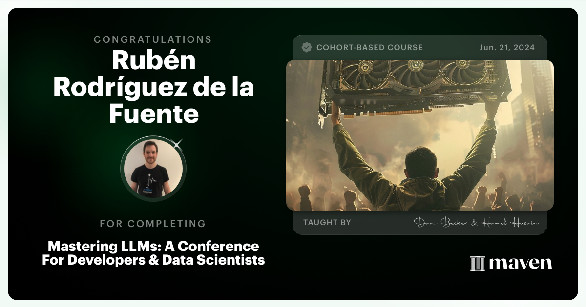 Certificate of Completion for Mastering LLMs For Developers & Data Scientists