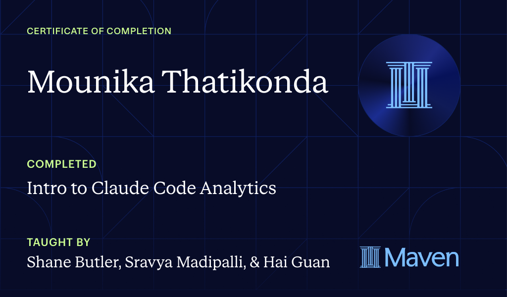 Certificate for Intro to Agentic Analytics in Claude Code