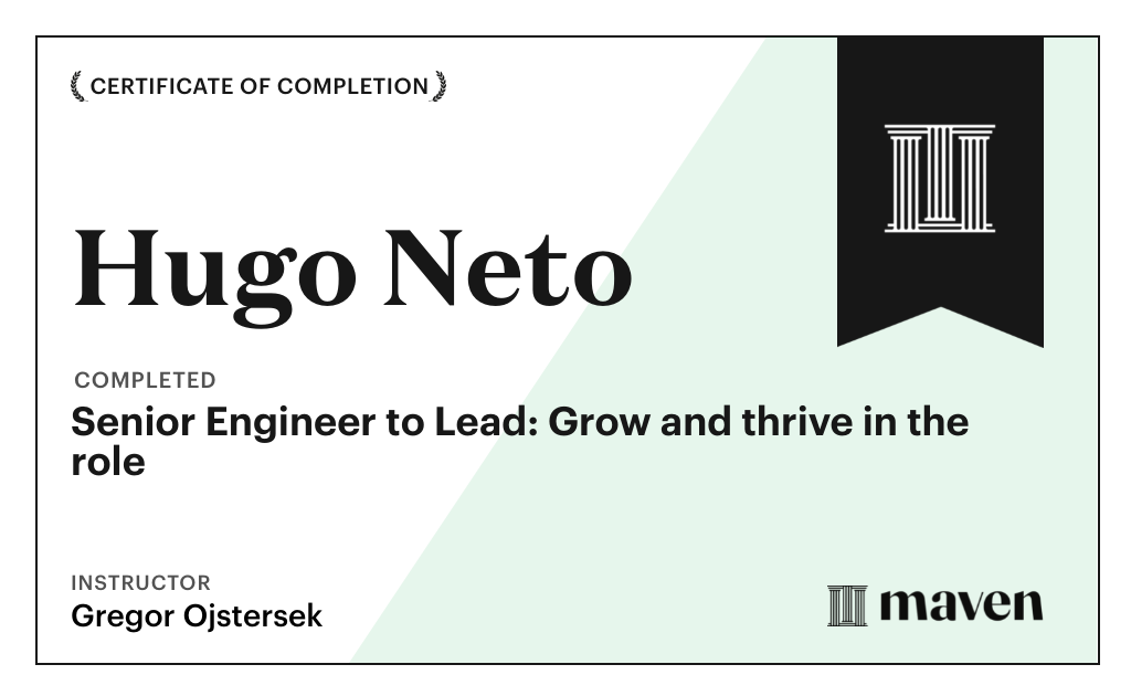 Certificate for Senior Engineer to Lead: Grow and thrive in the role