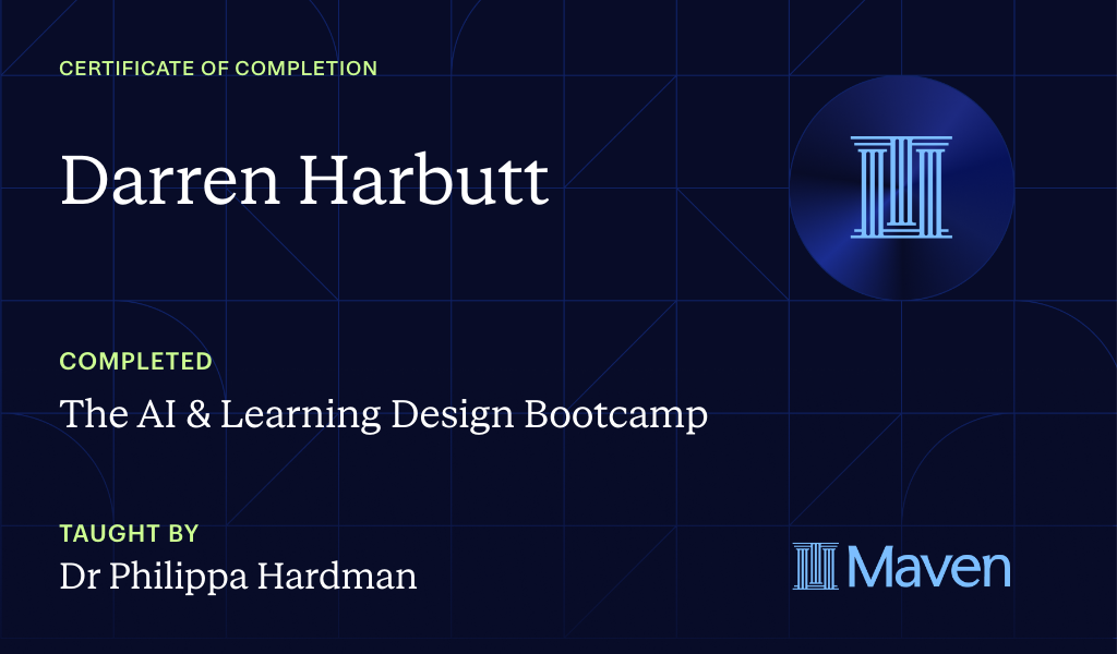 Certificate for The AI Bootcamp for L&D