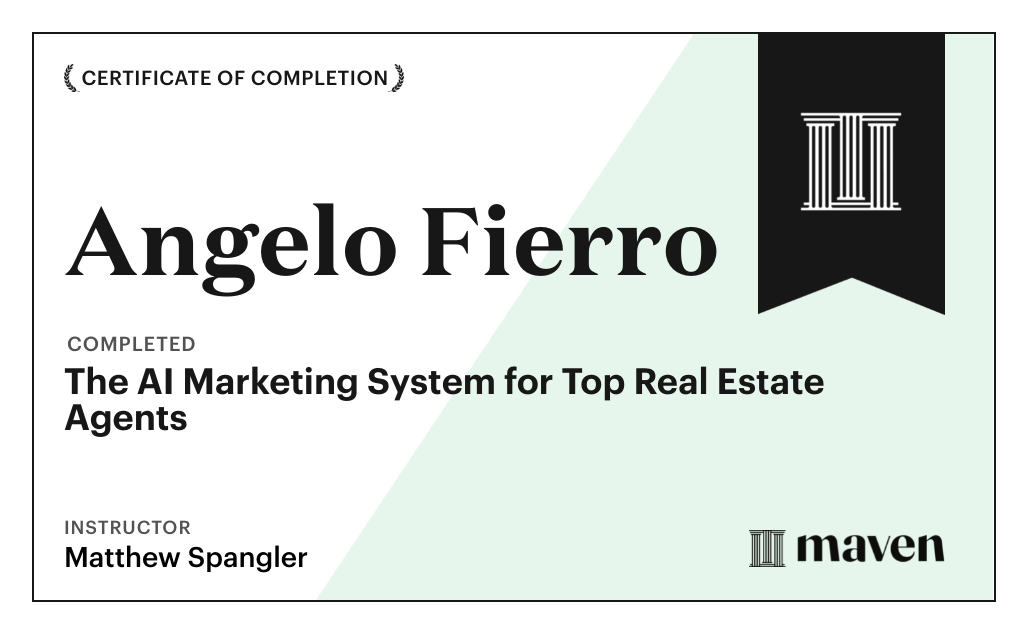 Certificate for The AI Marketing System for Top Real Estate Agents