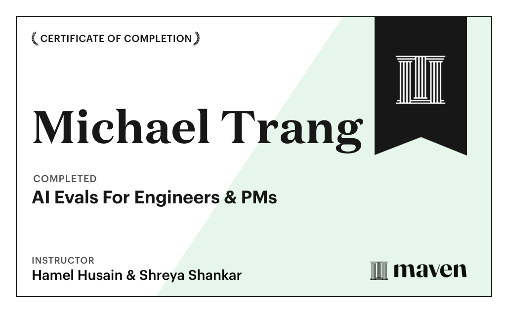 Certificate for AI Evals For Engineers & PMs