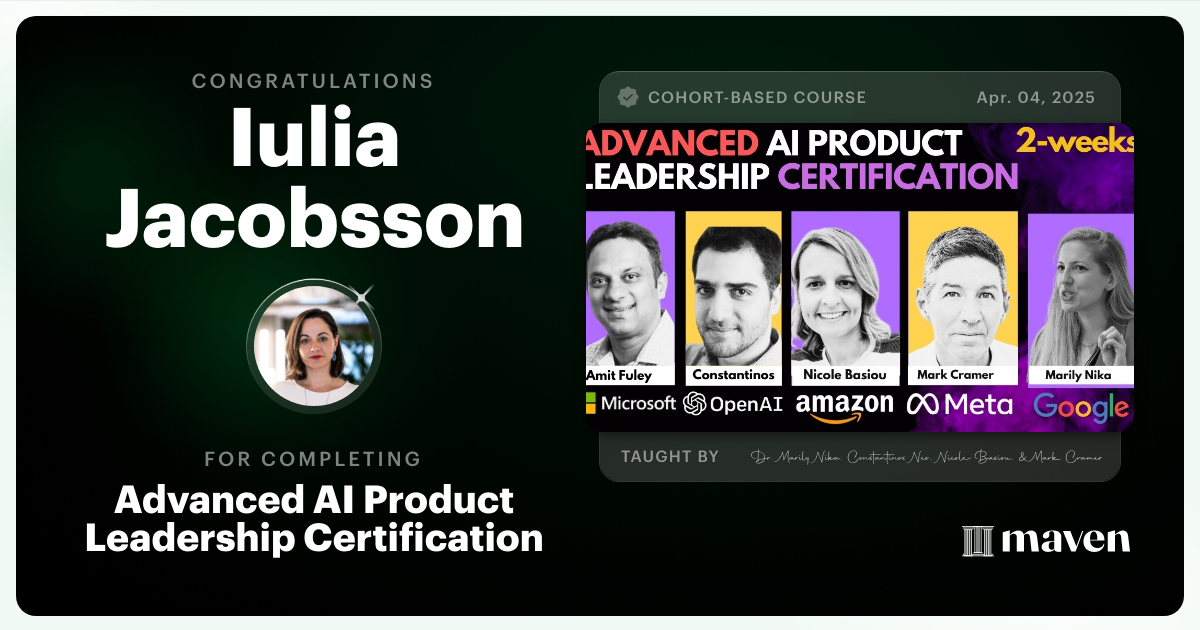 Certificate of Completion for Advanced AI Product Leadership Certification