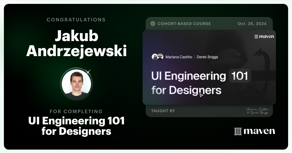 Certificate of Completion for UI Engineering 101 for Designers